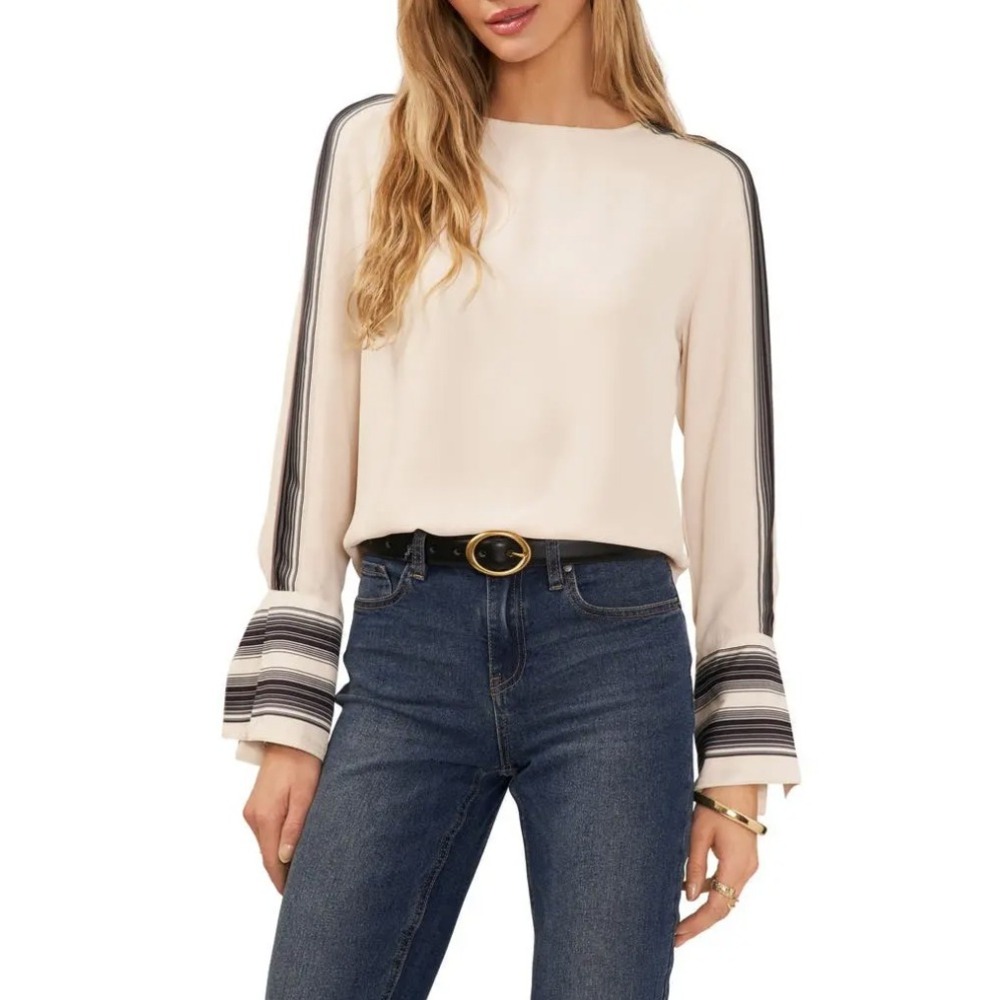 Vince Camuto Womens XXL New Ivory Striped Sleeve French‎ Cuff Blouse 91224007
